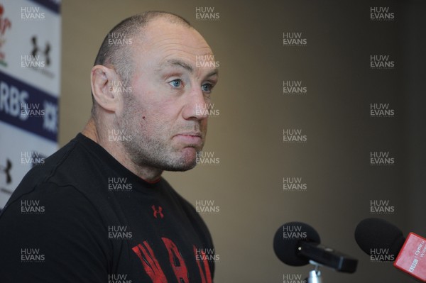 280213 - Wales Rugby Media Interviews -Robin McBryde talks to reporters