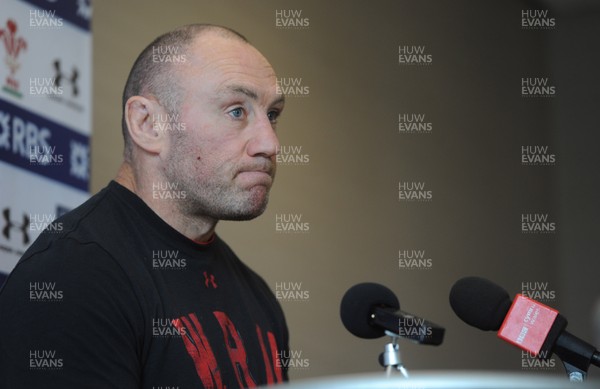 280213 - Wales Rugby Media Interviews -Robin McBryde talks to reporters