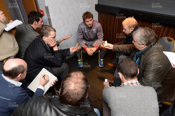 281113 - Wales Rugby Media Interviews -Leigh Halfpenny talks to reporters