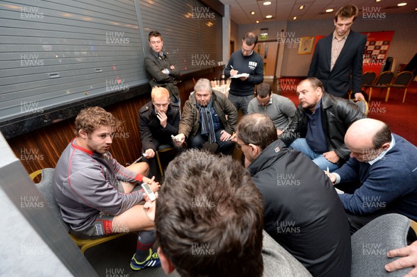 281113 - Wales Rugby Media Interviews -Leigh Halfpenny talks to reporters