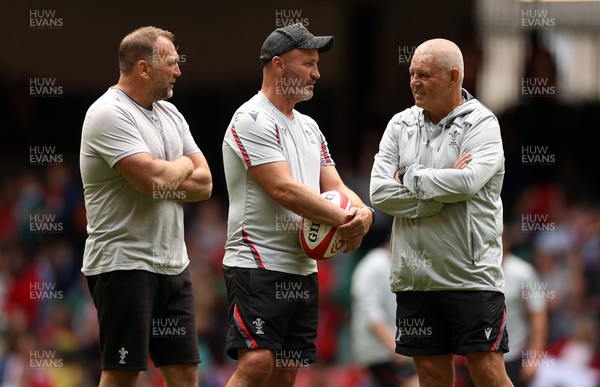 070823 - Wales Rugby Open Training to the public at the Principality Stadium - Forwards Coach Jonathan Humphreys, Attack Coach Alex King and Head Coach Warren Gatland during training