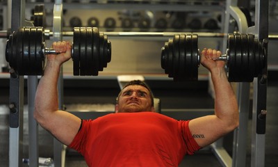 04.09.11 - Wales Rugby Training - Huw Bennett takes part in a gym session. 