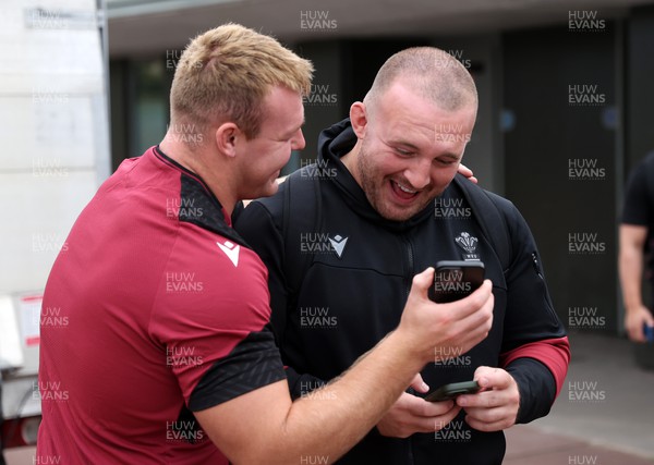 290923 - Wales Rugby return to training after their break from the Rugby World Cup - Dewi Lake and Dillon Lewis share a joke