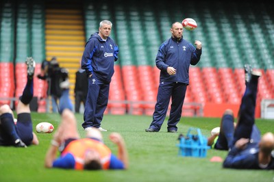 29.10.10 - Wales Rugby Training - Wales head coach Warren Gatland and forwards coach Robin McBryde during training. 