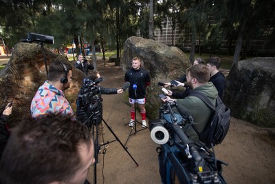 120724 - Wales Rugby Photo Call the day before their second test against Australia in Melbourne - Captain Dewi Lake speaks to the media