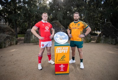 120724 - Wales Rugby Photo Call the day before their second test against Australia in Melbourne - Captains Dewi Lake and James Slipper