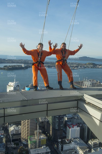 050616 - Wales Rugby Squad Sky Tower Walk -Rhodri Jones and Jake Ball during a walk around the top of the Sky Tower in Auckland on a afternoon off after training