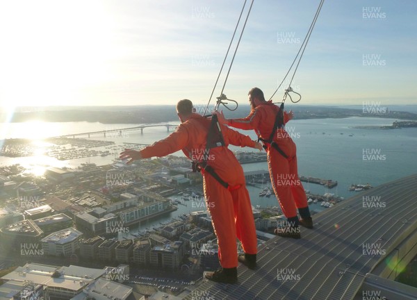 050616 - Wales Rugby Squad Sky Tower Walk -Rhodri Jones and Jake Ball during a walk around the top of the Sky Tower in Auckland on a afternoon off after training