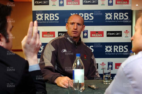 090206  Gareth Thomas press conference  Wales captain Gareth Thomas being interviewed after yesterday's( disagreement with the press   