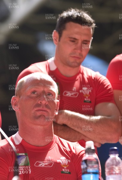 10.08.07 -  Wales Rugby World Cup Squad Announcement - Wales Captain, Gareth Thomas with Stephen Jones(top) during the Wales World Cup Squad announcement  