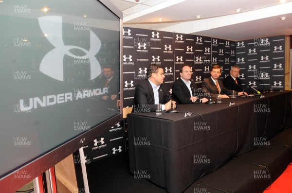 14.02.08 - Wales Rugby Press Conference - (L-R)Blair Tripodi (Under Amour Director of International Marketing) talks to reporters 