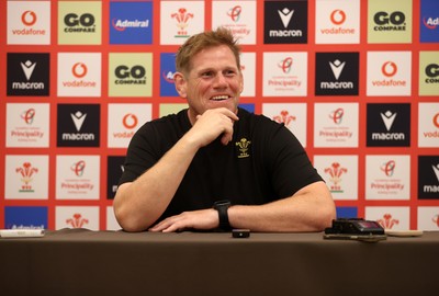 010725 - T Rhys Thomas, Assistant Forwards Coach speaks during a Press Conference on Tuesday in Kitakyushu in the week leading up to Wales first test against Japan