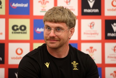 010725 - Aaron Wainwright speaks during a Press Conference on Tuesday in Kitakyushu in the week leading up to Wales first test against Japan