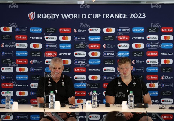 080923 - Wales Rugby Press Conference in Bordeaux in the week leading up to their first Rugby World Cup game against Fiji - Head Coach Warren Gatland and Jac Morgan during training speaks to the media
