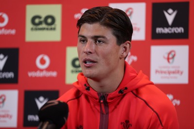 150726 - Picture shows Louis Rees-Zammit speaking to the media ahead of their game against South Africa