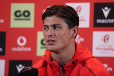 150726 - Picture shows Louis Rees-Zammit speaking to the media ahead of their game against South Africa