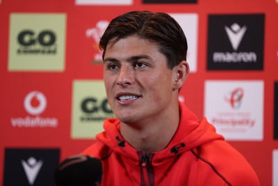 150726 - Picture shows Louis Rees-Zammit speaking to the media ahead of their game against South Africa
