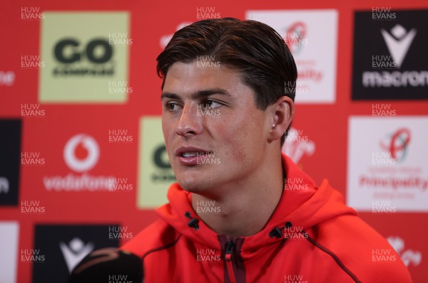 150726 - Picture shows Louis Rees-Zammit speaking to the media ahead of their game against South Africa