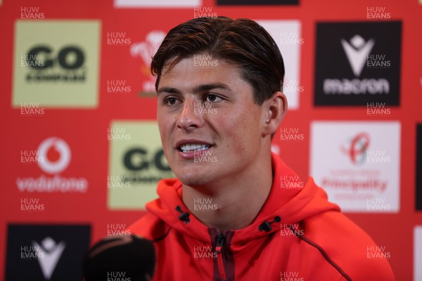 150726 - Picture shows Louis Rees-Zammit speaking to the media ahead of their game against South Africa