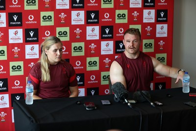 230626 - Picture shows both Wales Captains Alex Callender and Dewi Lake speaking during a press conference ahead of their double header against the Barbarians