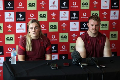 230626 - Picture shows both Wales Captains Alex Callender and Dewi Lake speaking during a press conference ahead of their double header against the Barbarians