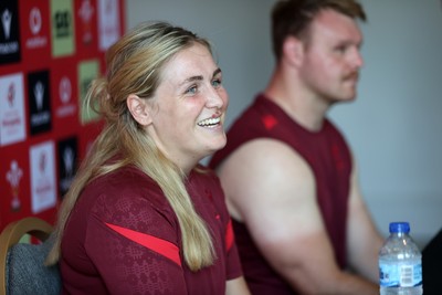 230626 - Picture shows both Wales Captains Alex Callender and Dewi Lake speaking during a press conference ahead of their double header against the Barbarians