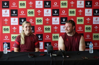 230626 - Picture shows both Wales Captains Alex Callender and Dewi Lake speaking during a press conference ahead of their double header against the Barbarians
