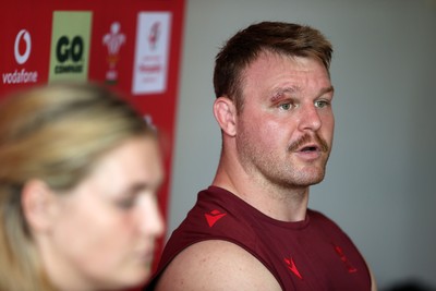 230626 - Picture shows both Wales Captains Alex Callender and Dewi Lake speaking during a press conference ahead of their double header against the Barbarians