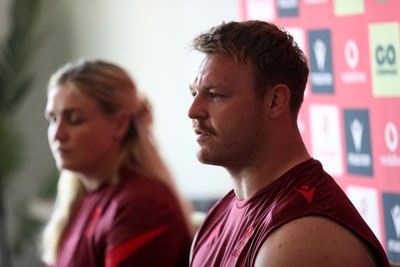 230626 - Picture shows both Wales Captains Alex Callender and Dewi Lake speaking during a press conference ahead of their double header against the Barbarians