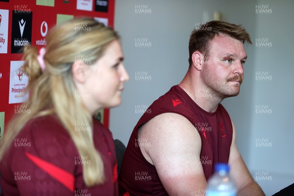 230626 - Picture shows both Wales Captains Alex Callender and Dewi Lake speaking during a press conference ahead of their double header against the Barbarians