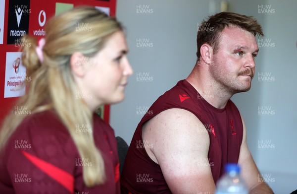 230626 - Picture shows both Wales Captains Alex Callender and Dewi Lake speaking during a press conference ahead of their double header against the Barbarians
