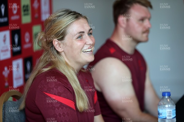 230626 - Picture shows both Wales Captains Alex Callender and Dewi Lake speaking during a press conference ahead of their double header against the Barbarians