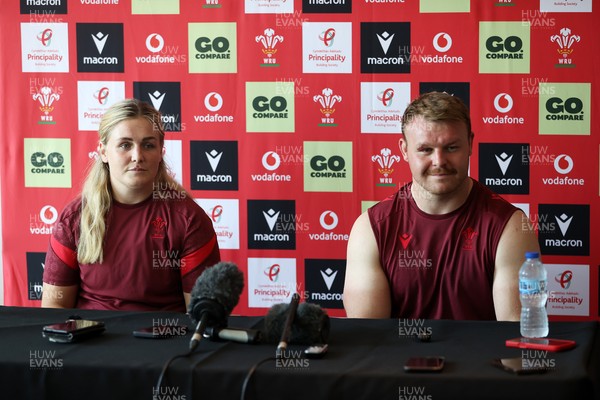 230626 - Picture shows both Wales Captains Alex Callender and Dewi Lake speaking during a press conference ahead of their double header against the Barbarians