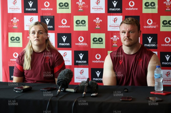 230626 - Picture shows both Wales Captains Alex Callender and Dewi Lake speaking during a press conference ahead of their double header against the Barbarians