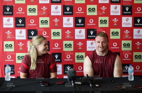 230626 - Picture shows both Wales Captains Alex Callender and Dewi Lake speaking during a press conference ahead of their double header against the Barbarians
