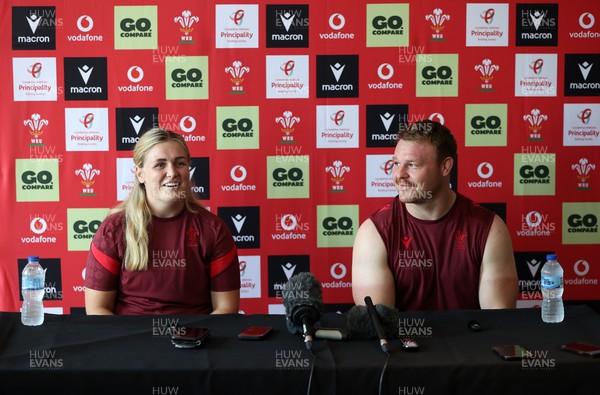230626 - Picture shows both Wales Captains Alex Callender and Dewi Lake speaking during a press conference ahead of their double header against the Barbarians