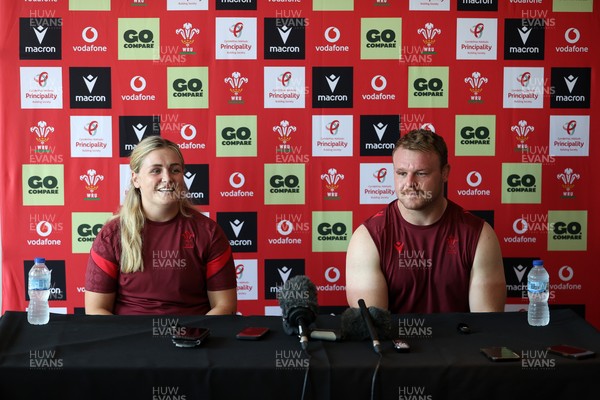 230626 - Picture shows both Wales Captains Alex Callender and Dewi Lake speaking during a press conference ahead of their double header against the Barbarians
