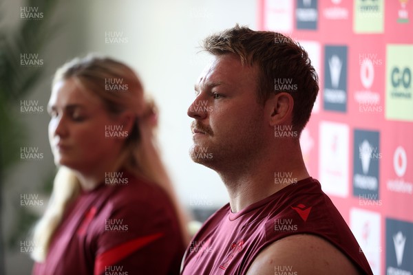 230626 - Picture shows both Wales Captains Alex Callender and Dewi Lake speaking during a press conference ahead of their double header against the Barbarians