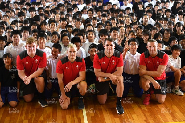 200919 - Wales Rugby School Visit - Rhys Carre, Aled Davies, Ryan Elias and Hadleigh Parkes during a visit to Toyota Solakan Junior School