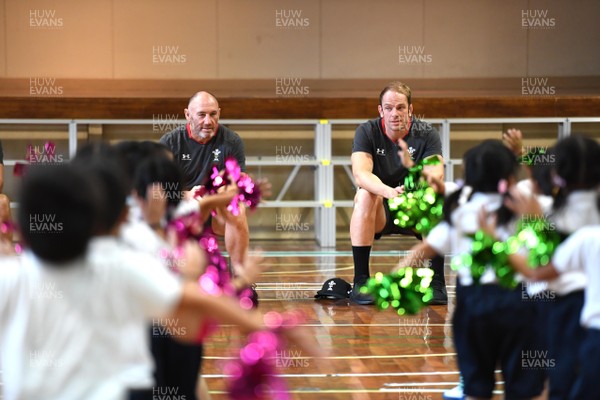 170919 - Wales Rugby Players Visit Local School in Kitakyushu - Robin McBryde and Alun Wyn Jones during a visit to a local school