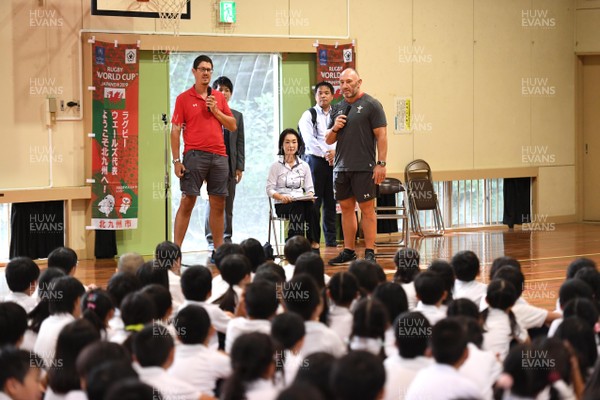170919 - Wales Rugby Players Visit Local School in Kitakyushu - Robin McBryde during a visit to a local school