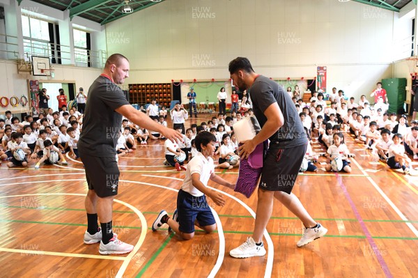 170919 - Wales Rugby Players Visit Local School in Kitakyushu - Ken Owens and Cory Hill during a visit to a local school