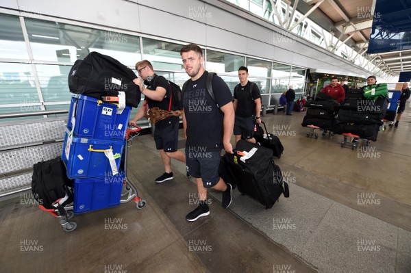 040618 - Wales Rugby Squad Arrive in Argentina - Aaron Wainwright, Nicky Smith and Owen Watkin arrive in Buenos Aires