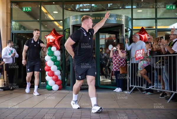 030923 - The Welsh Rugby team leave the Vale Hotel for the Rugby World Cup - Dewi Lake waves goodbye