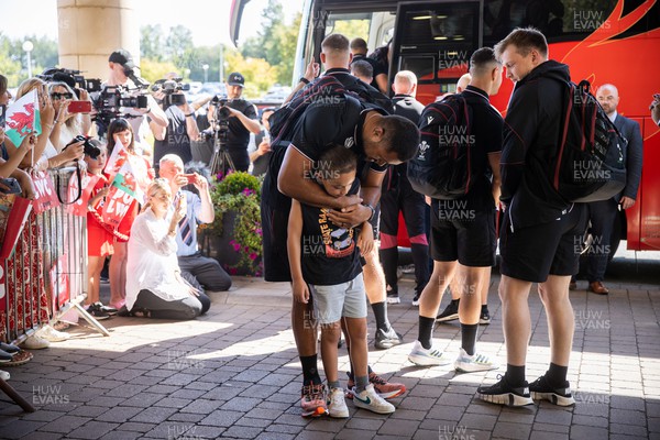 030923 - The Welsh Rugby team leave the Vale Hotel for the Rugby World Cup - Taulupe Faletau says goodbye to family