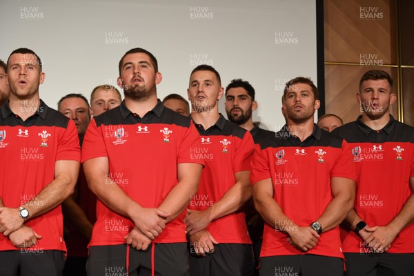 150919 - Wales Rugby Squad Welcome to Kitakyushu Ceremony - The Wales squad sing to invited guests
