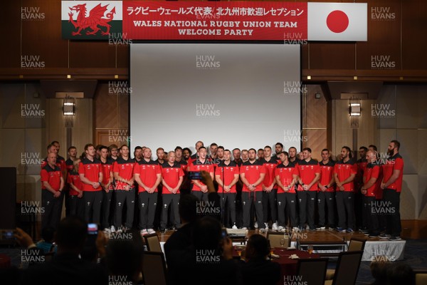 150919 - Wales Rugby Squad Welcome to Kitakyushu Ceremony - The Welsh Rugby Squad sing