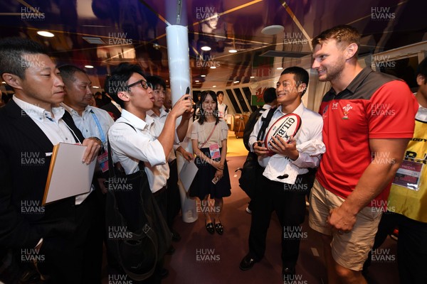 011019 - Wales Rugby Welcome to Otsu -  Dan Biggar meets guests while on a boat cruise of Lake Biwa-Ko during a welcome to Otsu evening