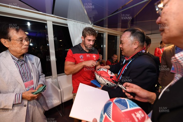 011019 - Wales Rugby Welcome to Otsu -  Leigh Halfpenny meets guests while on a boat cruise of Lake Biwa-Ko during a welcome to Otsu evening