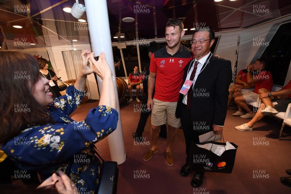 011019 - Wales Rugby Welcome to Otsu -  Dan Biggar meets guests while on a boat cruise of Lake Biwa-Ko during a welcome to Otsu evening